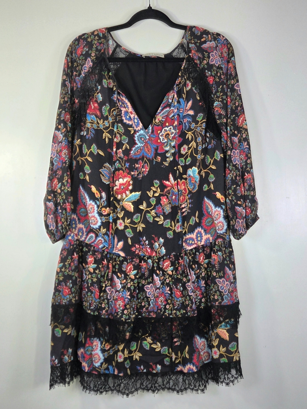 ALICE + OLIVIA LAKITA FLORAL LACE TUNIC DRESS.